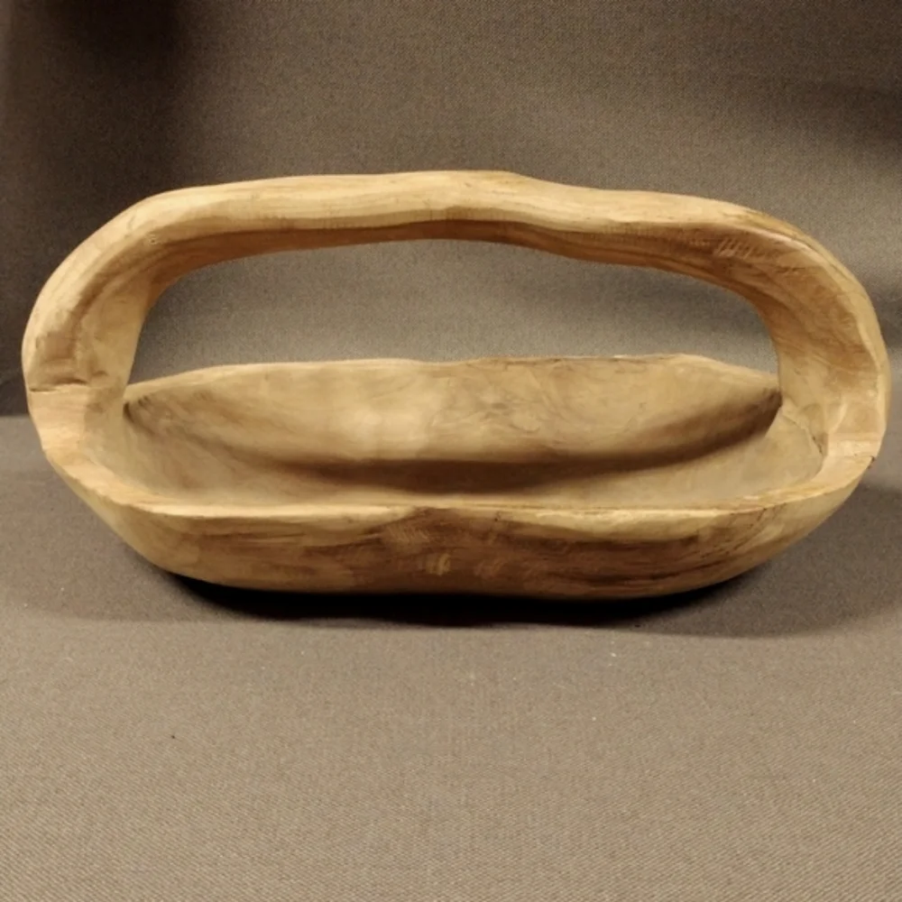 Rustic carved teak tray/basket